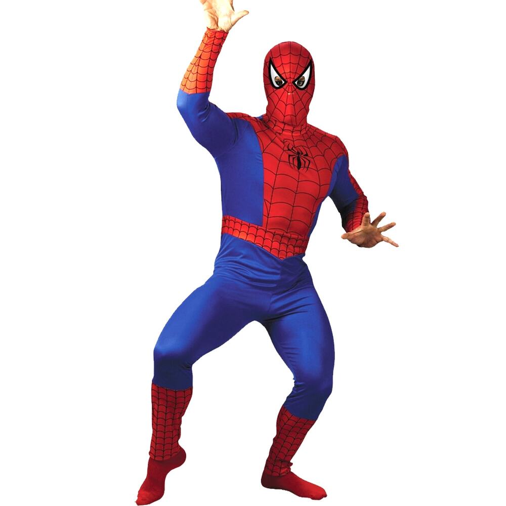 Spider-Man Costume Adult Vintage 2000 Disguise Marvel Jumpsuit Mask Red Blue OS